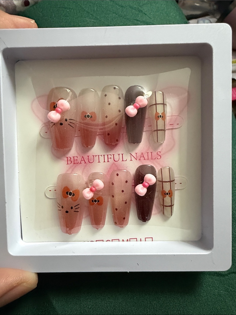 Hello Kitty Pink & Brown Bow Accent Press-On Nails